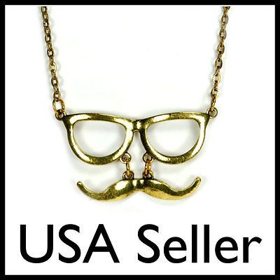 MUSTACHE & GLASSES CHARM NECKLACE Moustache Fashion Jewelry NEW