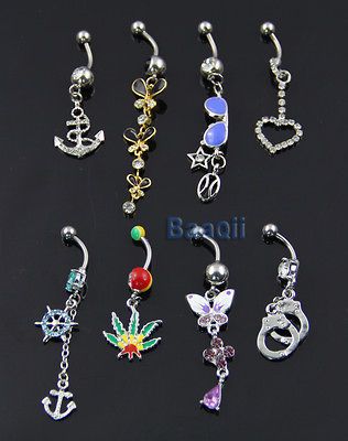 Gem Barbell Stud Dangle Curved Belly Navel Rings Bar Piercing Gift