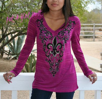 VOCAL PLUS SIZE CRYSTAL PINK FLEUR DE LIS BURNOUT WESTERN SHIRT BIKER