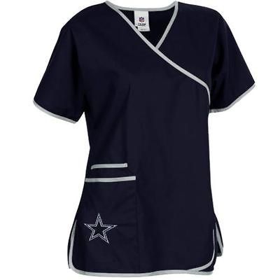 Dallas Cowboys Ladies NFL Mock Wrap Scrub Top   Navy Blue