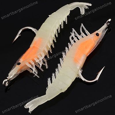 Glow in the Dark Soft Silicone Shrimp Prawn Fishing Lure Hook Bait New