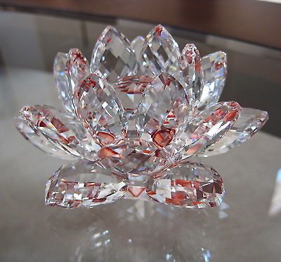 Cut Crystal Lotus flower Figurine or Paperweight, Clear and Red