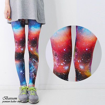 Woman girls graphic rainbow space galaxy leggings pants shorts tights