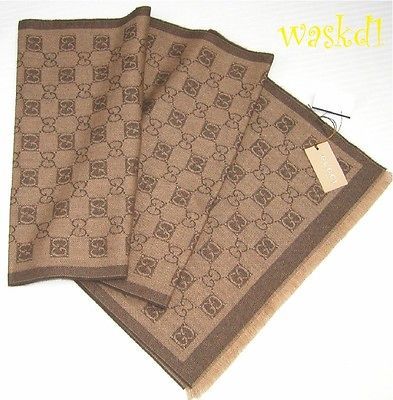 GUCCI 100% wool Beige/Brown GG muffler UNISEX 15x69 long Scarf NWT