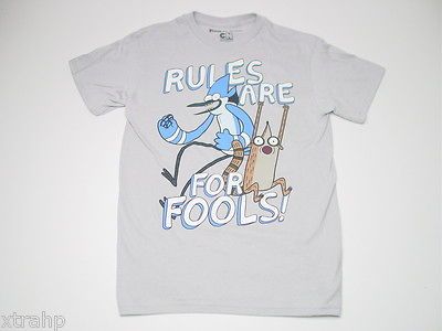 Regular Show Mordecai & Ribgy Rules For Fools T Shirt Silver Licensed