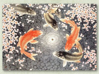 12Chinese Carp Glass Art Tile_KOI FISH 2_Cutting Board