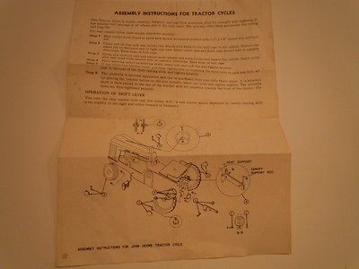 ORIGINAL 1954 JOHN DEERE 140 PEDAL TRACTOR ASSEMBLY INSTRUCTIONS L14