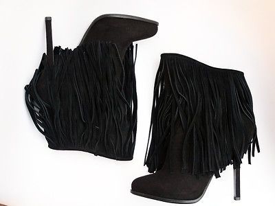 BNWOB ZARA BLACK ANKLE FRINGE TASSEL HIGH HEEL BOOTS SIZE EU38 UK5