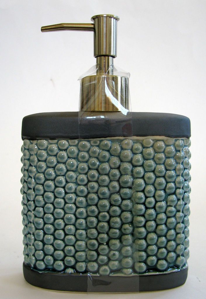 METALLIC MINT/GUNMETAL 3 D BEAD DESIGN SOAP/LOTION DISPENSER KITCHEN