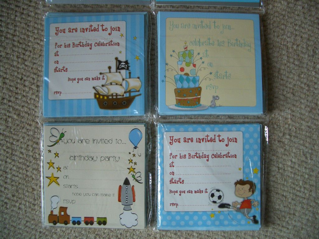 16 x Boys Birthday Invite Party Invitations 4 designs