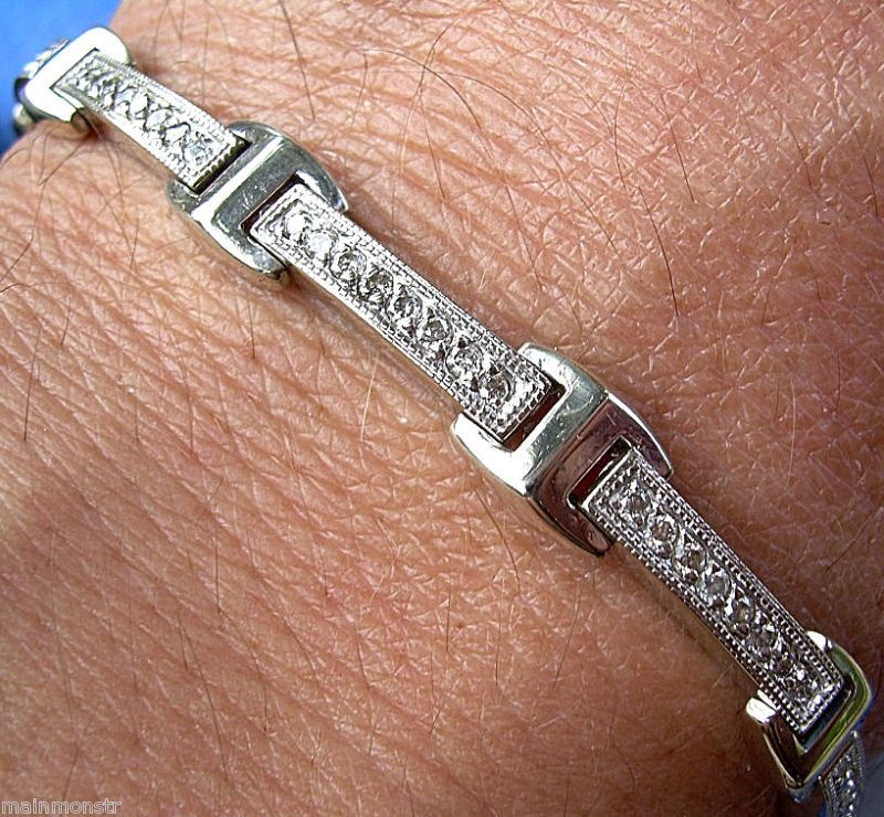 vian Vintage DECO Diamond Line Bracelet solid 14k White Gold 7 1/2