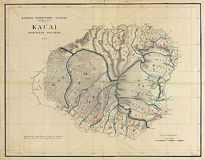 1903 KAUAI, Hawaii Islands, MAP, 13x16 Quality repo, U.S. History