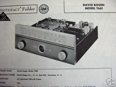 DAVID BOGEN T661 TUNER RECEIVER PHOTOFACT