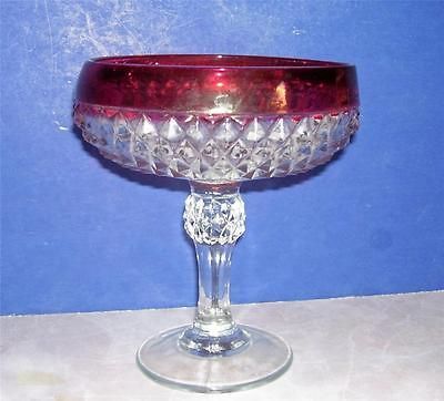 INDIANA GLASS DIAMOND POINT FLASH RED PEDESTAL DISH BOWL