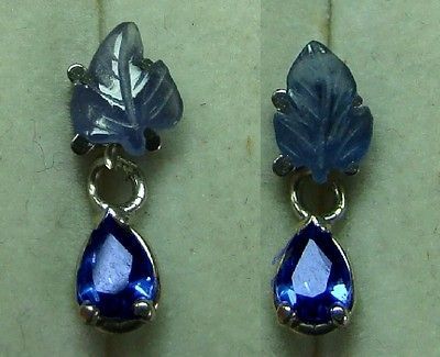 Yogo Sapphire earrings 1.43tcw 14kt white gold faceted and carved