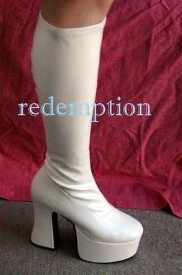 Demonia Sexy HUGE 4.75 Platform Glam Disco Shiny White Kiss Stretch