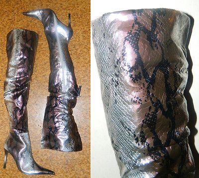 FAUX SNAKESKIN SILVER METALLIC OTK OVER THE KNEE THIGH HIGH STILETTO