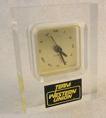 Team Western Union Clear Lucite Desktop Advertising Quartz Clock