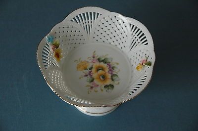 Porcelain Lace Basket Bowl Pedestal Dish Hand Painted Cluj Napoca