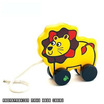 Wooden 0 1 years old infant baby pull toys lion animal toddlers gifts