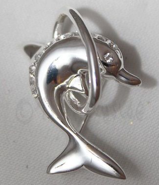 DOLPHIN JUMPING THROUGH HOOP BROOCH BADGE PIN   COSTUME JEWELLERY