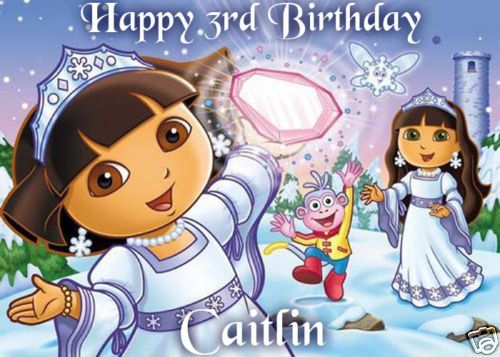 DORA Saves SNOW PRINCESS Edible CAKE Image Icing Topper