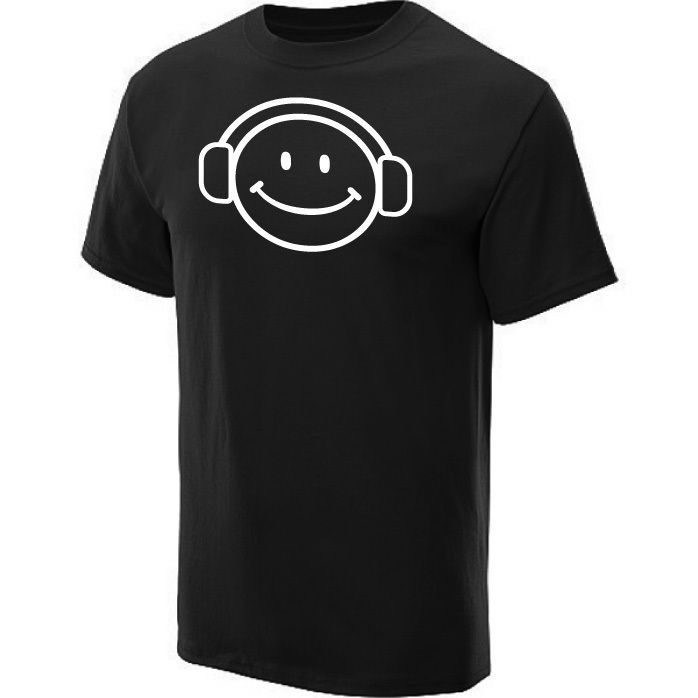 HAPPY DJ FACE T SHIRT FUNNY PARTY TEE WHITE PRINT BK L