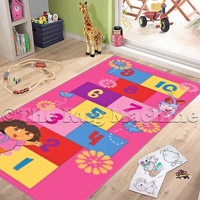 DORA HOPSCOTCH PINK KIDS RUG 100X200 NONSLIP & WASHABLE