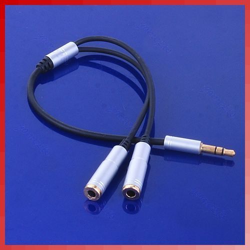 to 2 Dual Earphone Headphone Y Splitter Cable Adapter Jack Sliver