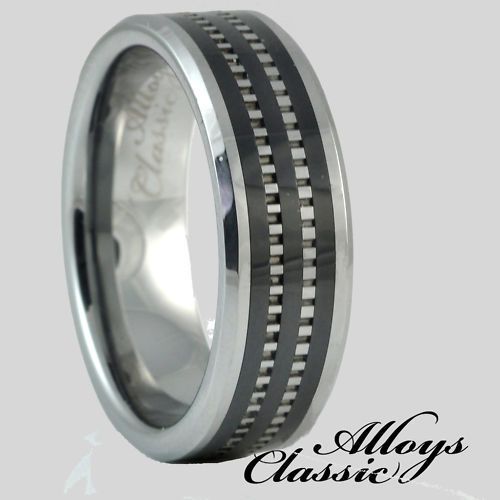 Classic Geared Tungsten Black Ceramic inlay, size 9