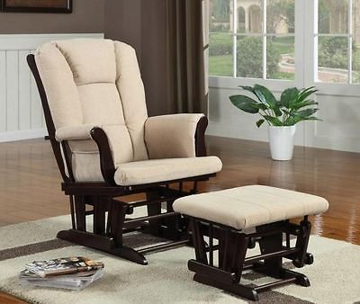 Espresso Finish Beige Microfiber Rocker Glider with Ottoman by Coaster