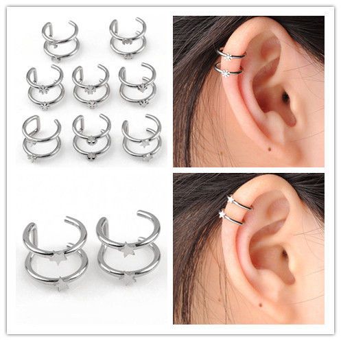 Steel Double Closure Fake Cartilage Clip On Ear Cuff Earring Batman