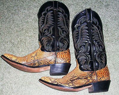 Vintage Laredo Western Cowboy Boots Snake Scales 2 Tone Tan Black 9D