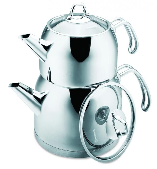 Modern Turkish Tea Pot Set   3.1 lt Stainless Steel Korkmaz Brand