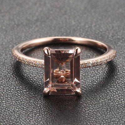 CLAW PRONGS Solid 14K Rose Gold Emerald Morganite .16ct Diamond