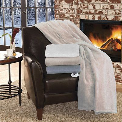 MacroMink Electric Throw Blanket Linen from Brookstone