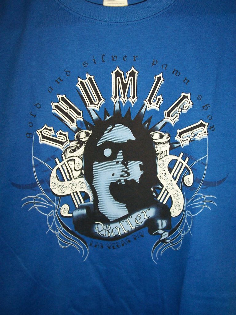 PAWN STARS CHUMLEE CHUM BALLER ROYAL BLUE OFFICIALLY LICENSED T SHIRT