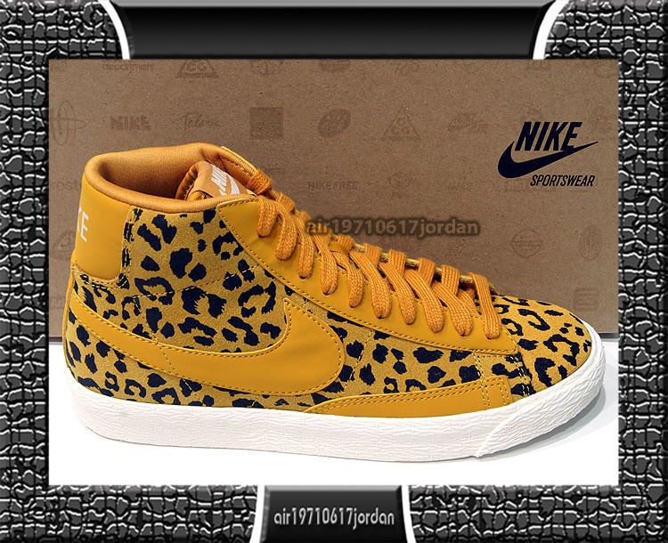 Nike Wmns Blazer Mid Print Dark Gold Yellow Black 536698 700 US 6~8.5