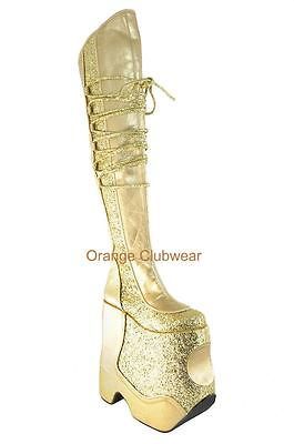 Mens Gold Glitter Drag Queen Glam 8 Platform Crazy Specialty Thigh