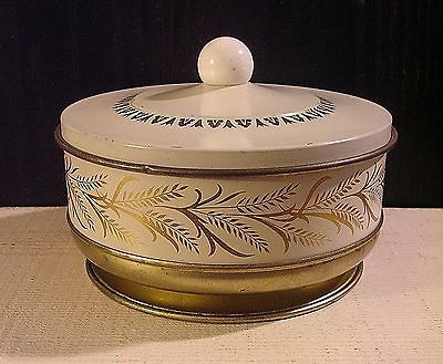 Retro White Pedestal Tin Box Gold Details Vintage 1960s Guildcraft