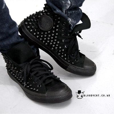 Punk Unisex Bloodycat Black Spike Stud Shoes Original Converse All