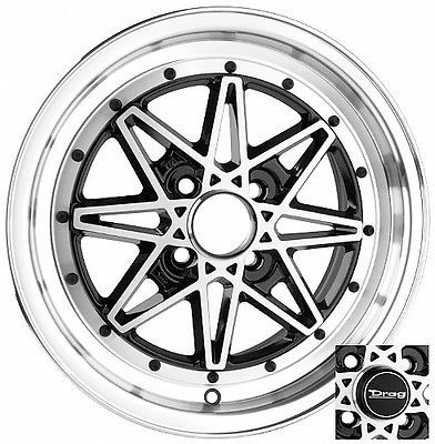 15 x7 4x100 4 LUG DRAG DR20 BLACK WHEEL RIMS CHROME LIP