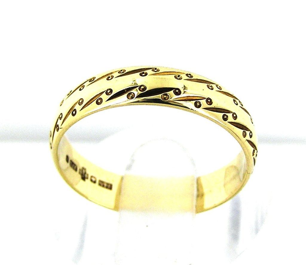 Ladies 5mm 9Ct Gold Patterned Wedding Ring London Millenium Hallmark