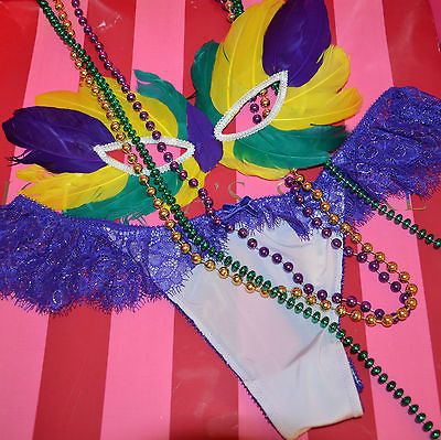 NWT VICTORIAS SECRET MARDI GRAS DREAM ANGEL THONG   FEATHER MASK