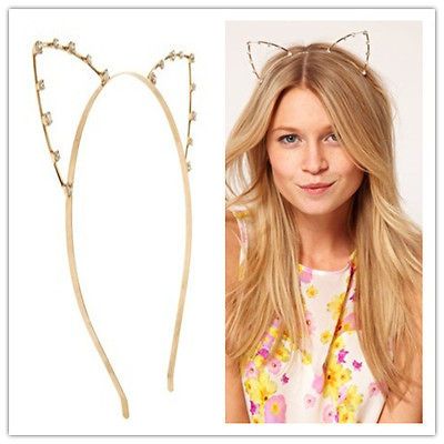 GOLD CRYSTAL CAT EAR HAIR CUFF HEADBAND HAIR ACCESSORIES BOHO PUNK