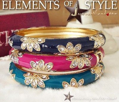  Party Wedding Dinner Enamel Flower Bangle   Olive