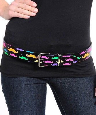 WOMANS FASHION BLACK AND NEON MUSTACHE PRINT BELT NWT S M L XL