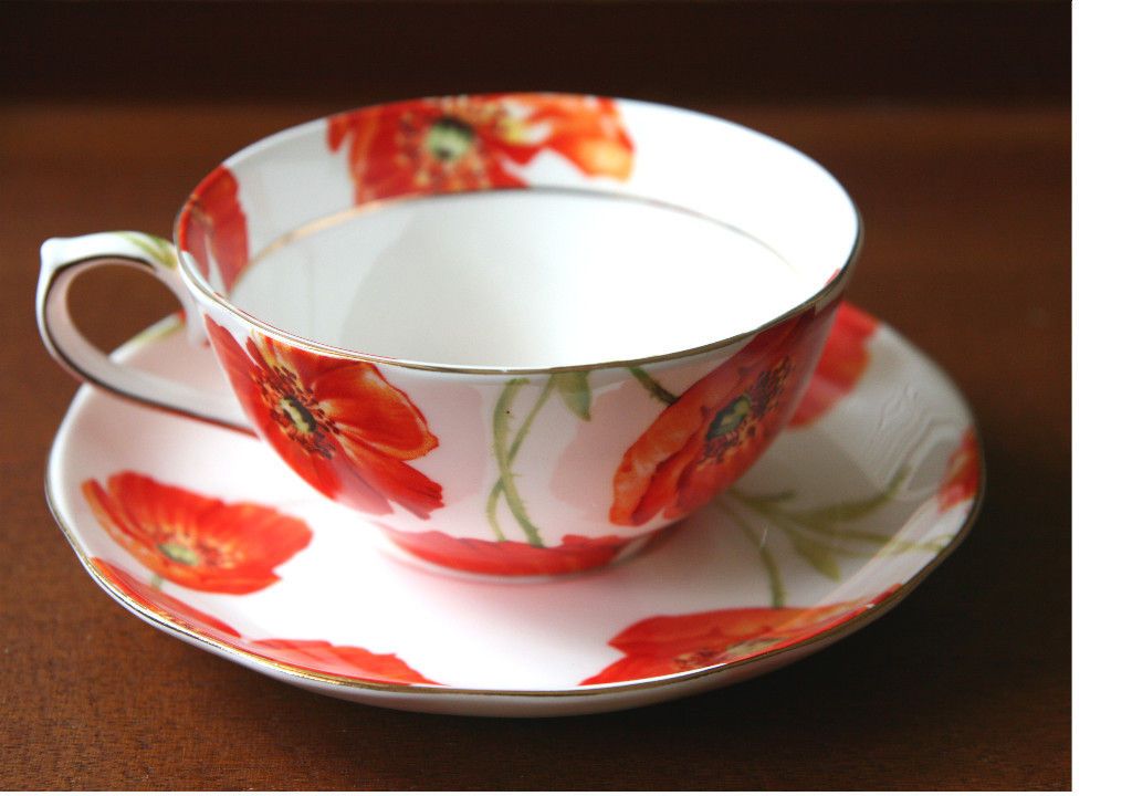 Japan Yamasen 24CT Floral Bone China Cup & Saucer NEW