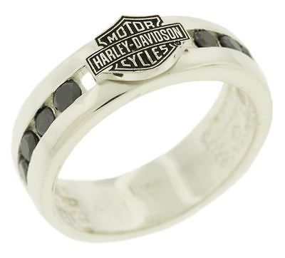 HARLEY DAVIDSO N® STAMPER® MENS STERLING SILVER 10 PT. BLACK DIAMOND