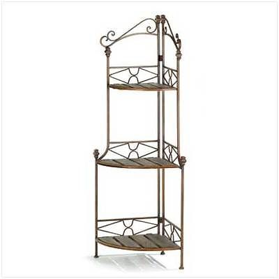 Rustic Corner Baker`s Rack Kitchen Shelf   Three Wooden Shelves